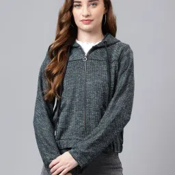 Latin Quarters Green Self Deign Hooded Jacket image 1