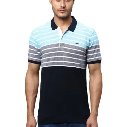 Park Avenue Blue  Slim Fit Striped Polo T-Shirt image 1
