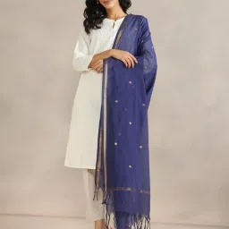 Fabindia Navy Blue Cotton Blend Dupatta image 1
