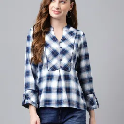 Latin Quarters Teal Check Top image 1