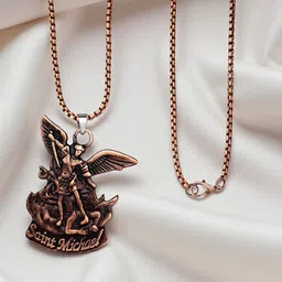 THE MEN GIFT Copper-Plated Saint Michael Contemporary Shaped Pendant with Chain-picture-25