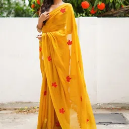 SRILOK Floral Embroidered Pure Cotton Saree-image-10