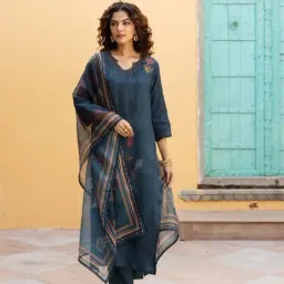 Autumnlane Blue Viscose Comfort Fit Digital Printed Kurta Set-image-6