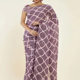 Soch Purple Printed Saree With Unstitched Blouse-image-63