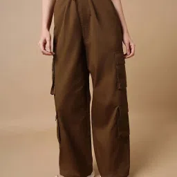 Bewakoof Brown Relaxed Fit Mid Rise Pants image 1