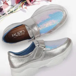 Fausto Women's Silver Walking Shoes image 1