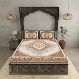 JaipurFabric Orange 240 TC 100% Cotton Flower Dome Double Bedsheet with 2 Pillow Covers-picture-9