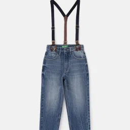 United Colors of Benetton Boys Blue Washed Jeans with Suspender image 1
