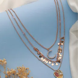 Aatmana Gold-Toned Multicolored Pearl Heart Layered Necklace image 1