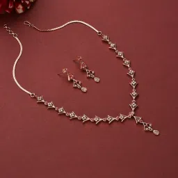 Aatmana Rose Gold-Plated Ruby AD-Studded Handcrafted Necklace & Earring Set image 1