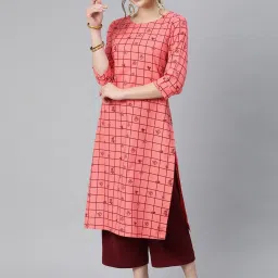 Blissta Peach Cotton Printed Straight Kurta image 1
