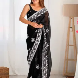 Saree Mall Black Embellished Sarees With Unstitched Blouse-picture-19