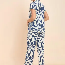 Sweet Dreams White & Blue Cotton Printed Shirt Pyjama Set image 2