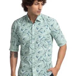 Parx Sea Green Slim Fit Printed Shirt-image-99