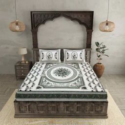 JaipurFabric Grey 240 TC 100% Cotton Welcome Ganapati Double Bedsheet with 2 Pillow Covers-picture-27