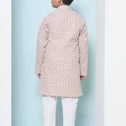 AJ Dezines Kids Peach & White Embroidered Full Sleeves Kurta with Pyjamas image 2