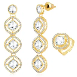 Peora Gold Plated White Cubic Zirconia & Crystal Earrings & Ring Set image 2