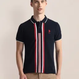 U.S. Polo Assn. Navy Cotton Slim Fit Striped Polo T-Shirt-picture-36