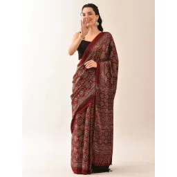 Jaypore Red Modal Printed Ajrakh Saree-picture-40