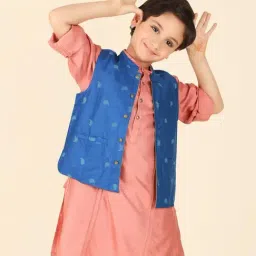 Fabindia Kids Blue Printed Nehru Jacket image 3