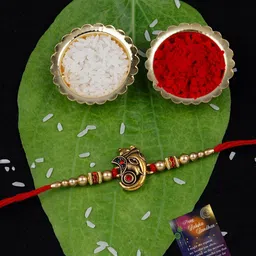 Silver Shine Ganesha Charm Rakhi With Roli Chawal & Greeting Card-picture-55