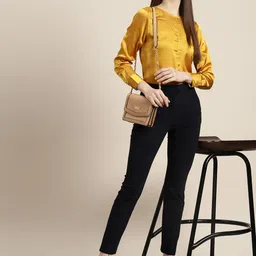 her by invictus Solid Cuffed Sleeves Satin Top image 5