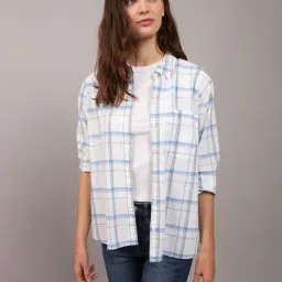 American Eagle White Cotton Regular Fit Checks Shirt-image-24