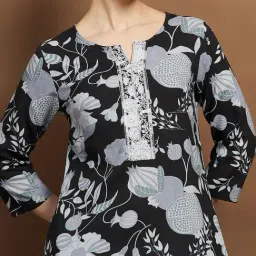 melange by lifestyle Melange Black Regular Fit Floral Print Kurta image 5