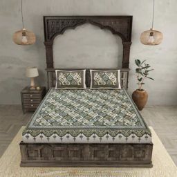 JaipurFabric Green 240 TC 100% Cotton Festival Waves Double Bedsheet with 2 Pillow Covers-picture-8