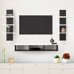 Furnifry Black & White 42 Inch(TV) Wood Wall Mounted Rectangular TV Cabinet-picture-34