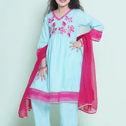 Bitiya by Bhama Girls Ethnic Motifs Embroidered Empire Sequinned Kurta with Trousers & With Dupatta image 4