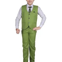 Pro-Ethic Style Developer Kids Olive & White Solid Full Sleeves Shirt, Waistcoat, Pants with Tie-picture-38