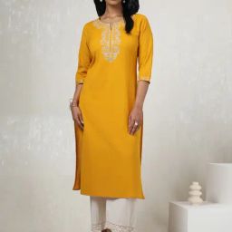 Soch Mustard Cotton Regular Fit Embroidered Kurtas-picture-47
