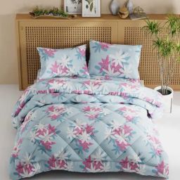 Bianca California Blue & Pink Fabric 150 TC Double Bedsheet with Comforter & 2 Pillow Covers-picture-26