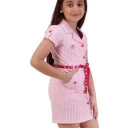 Cutecumber Girls Pink Striped Regular Fit Party Dress image 3