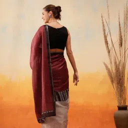 Silk Land Maroon Woven Ready To Wear Saree with Unstitched Blouse image 2