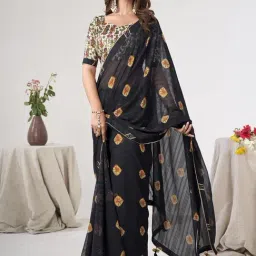 Saree Mall Black Embellished Sarees With Unstitched Blouse-image-63