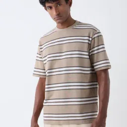 WES Lounge by Westside Taupe Striped Relaxed-Fit T-Shirt-image-36