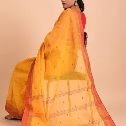 Jaypore Mustard Yellow Cotton Self Design Hand Woven Saree image 4