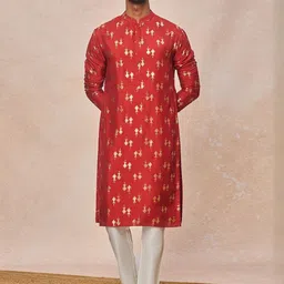Masaba Men Floral Printed Regular Raw Silk Kurta with Trousers-picture-10