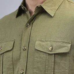 Woodland Men Spread Collar Solid Casual Shirt image 3