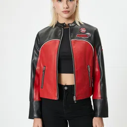 Koton Women Colourblocked Crop Biker Jacket with Patchwork-picture-18