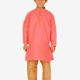 Pro-Ethic Style Developer Kids Coral & Beige Striped Full Sleeves Kurta with Pyjamas-picture-48