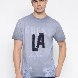 Guess Mid Organic Stream Smart Blue Typography Round Neck Regular Fit T-Shirt-picture-39