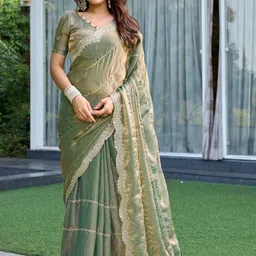 HERE&NOW Embellished Embroidered Pure Chiffon Heavy Work Saree-picture-32
