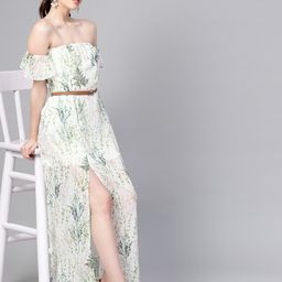 SASSAFRAS Off-White & Green Floral Printed Maxi Dress-picture-18