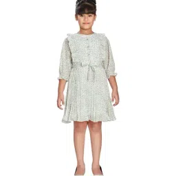 Peppermint Kids Green & White Printed Dress-image-78