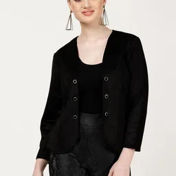 FUTURO Women Washed Suede Crop Tailored Jacket with Embroidered-picture-31