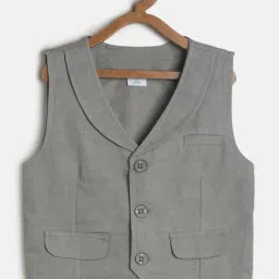 MINIKLUB Kids Grey & White Textured Shirt, Waistcoat with Shorts image 4