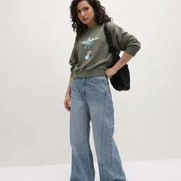 The Roadster Life Co. Graphic Printed Round Neck Drop Shoulder Sleeves Pullover image 4